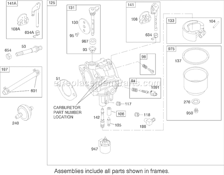 Carburetor Assembly Diagram and Parts List for 74402 260000001-260999999 - 2006 Toro Lawn Tractor