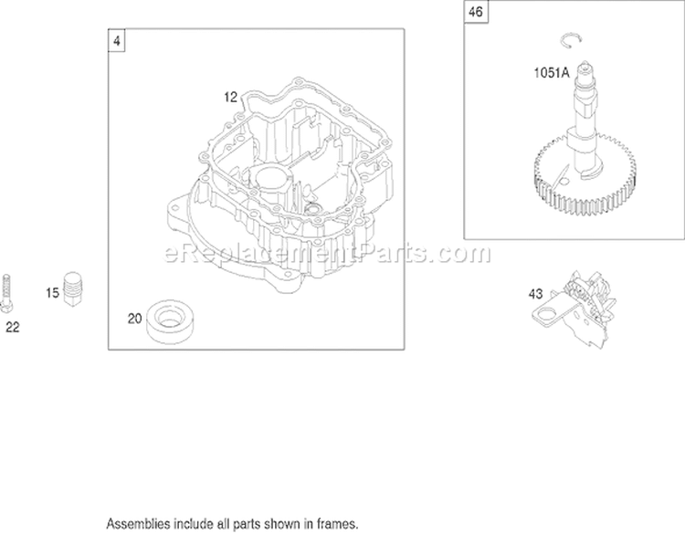 Crankcase Assembly Diagram and Parts List for 74402 260000001-260999999 - 2006 Toro Lawn Tractor