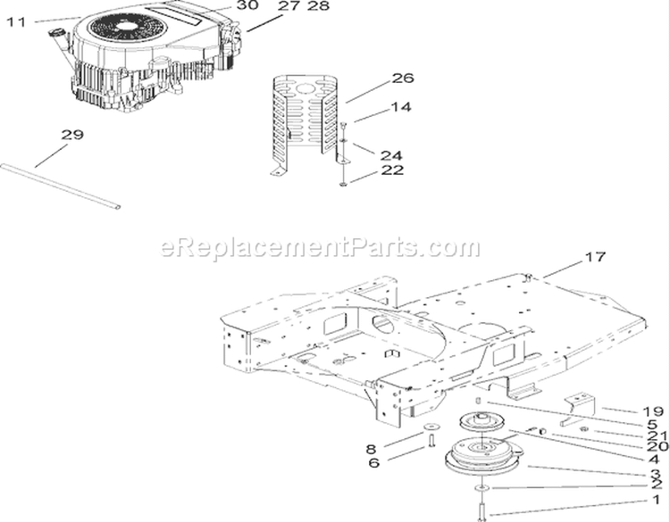 Engine and Clutch Assembly Diagram and Parts List for 74405FR 240010001-240999999 - 2004 Toro Lawn Tractor