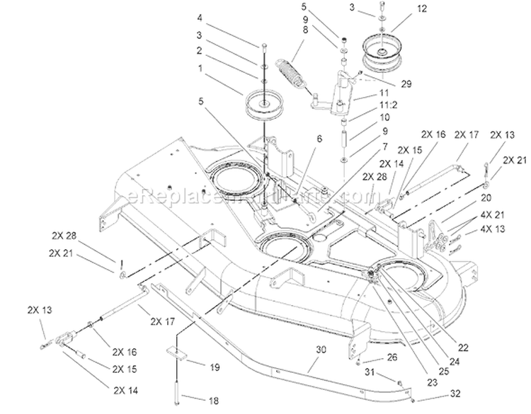 52 Inch Deck Belt Drive and Lift Assembly Diagram and Parts List for 74405FR 240010001-240999999 - 2004 Toro Lawn Tractor