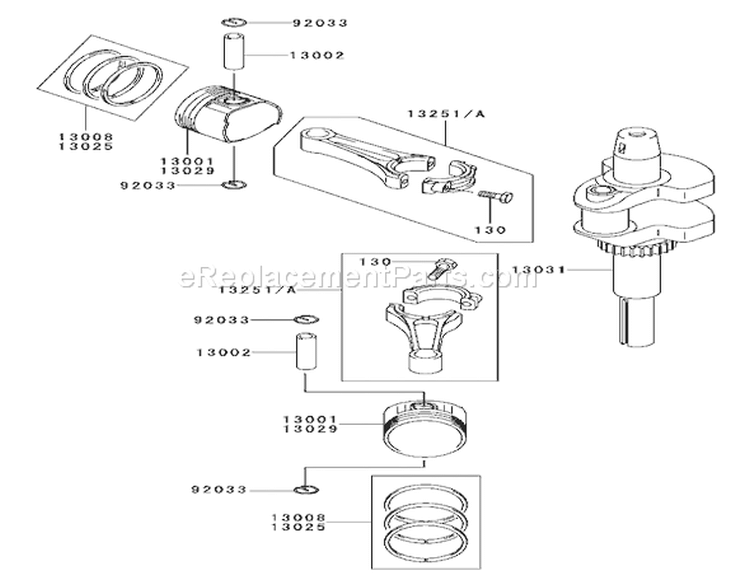 Piston / Crankshaft Assembly Diagram and Parts List for 74405FR 240010001-240999999 - 2004 Toro Lawn Tractor