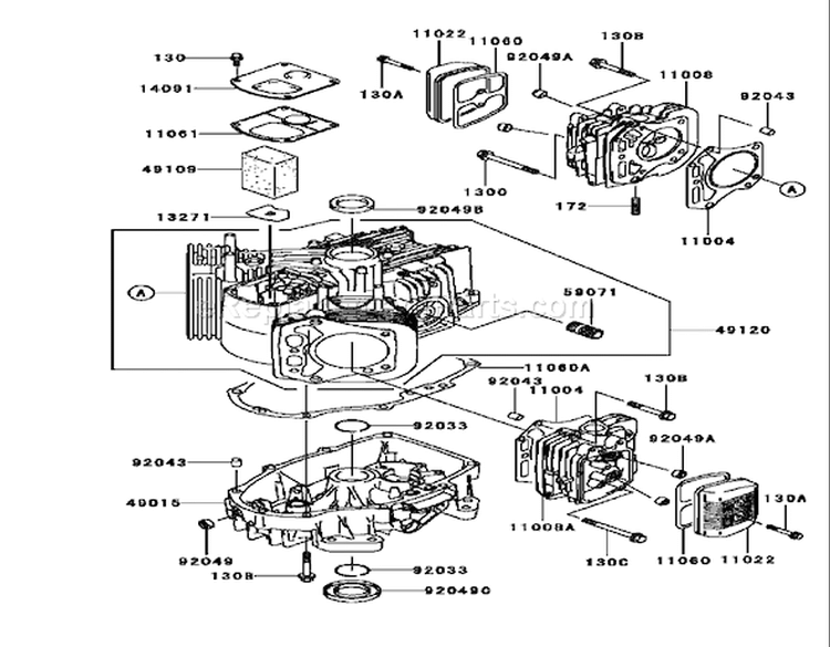 Cylinder / Crankcase Assembly Kawasaki FH531V-AS11 Diagram and Parts List for 74405FR 240010001-240999999 - 2004 Toro Lawn Tractor
