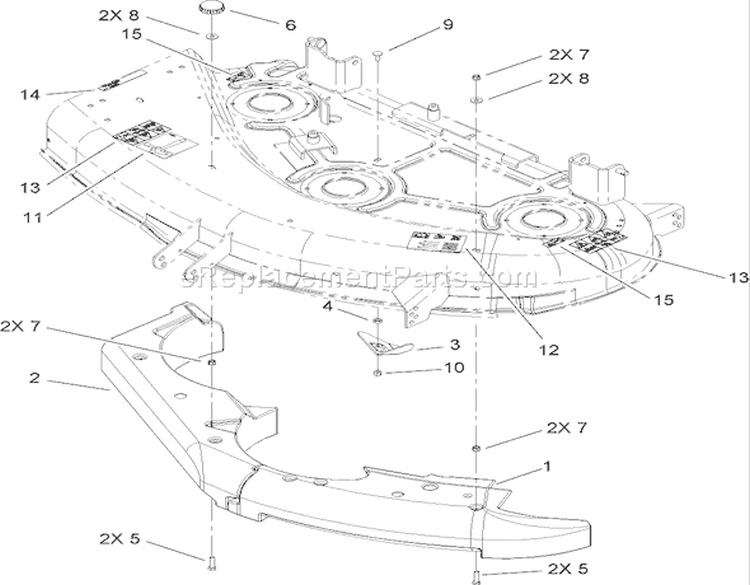 44in Recycler and Decal Assembly Diagram and Parts List for 74406 270000001-270999999 - 2007 Toro Lawn Tractor