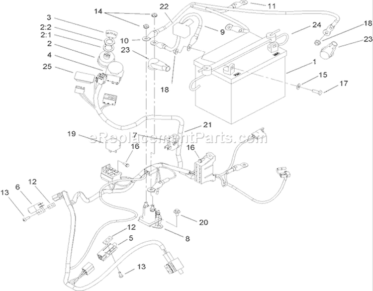 Electrical Assembly Diagram and Parts List for 74407 250000001-250999999 - 2005 Toro Lawn Tractor