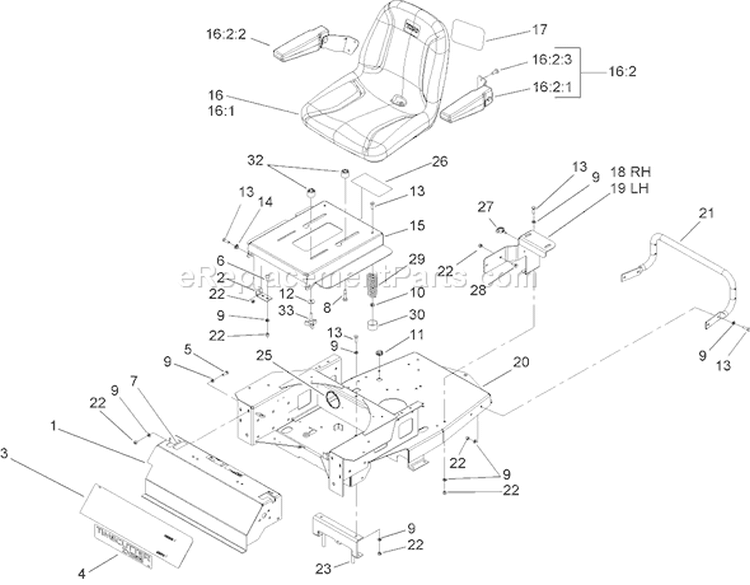 Seat and Rear Frame Assembly Diagram and Parts List for 74407 250000001-250999999 - 2005 Toro Lawn Tractor