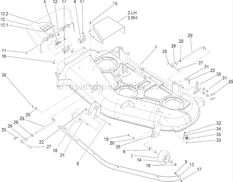Deck Assembly Diagram and Parts List for 74407 250000001-250999999 - 2005 Toro Lawn Tractor