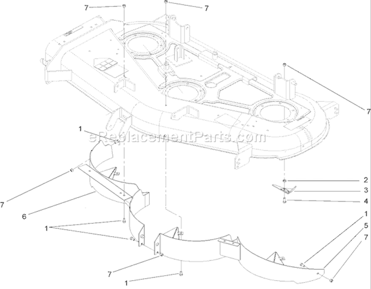 Deck Baffle Assembly Diagram and Parts List for 74407 260000001-260999999 - 2006 Toro Lawn Tractor