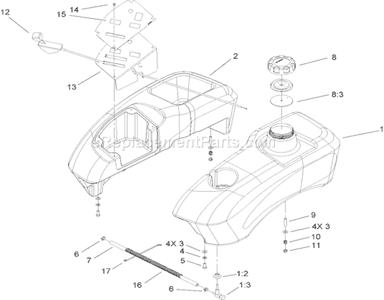 Fuel Tank and Control Pod Assembly Diagram and Parts List for 74406 260000001-260000240 - 2006 Toro Lawn Tractor