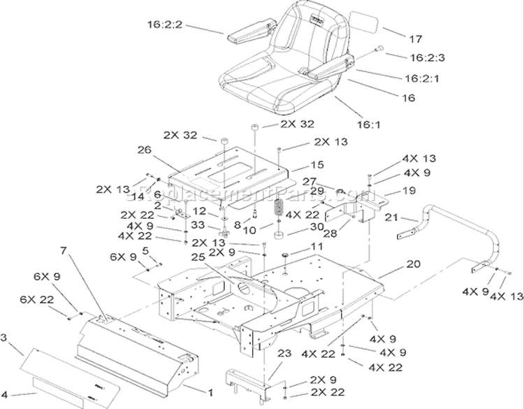 Main Frame Assembly Diagram and Parts List for 74407 260000001-260999999 - 2006 Toro Lawn Tractor