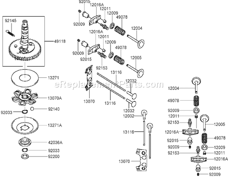 Valve and Camshaft Assembly Diagram and Parts List for 74406 260000001-260000240 - 2006 Toro Lawn Tractor