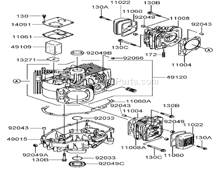 Cylinder and Crankcase Assembly Kawasaki FH541V-BS50-R Diagram and Parts List for 74406 260000001-260000240 - 2006 Toro Lawn Tractor