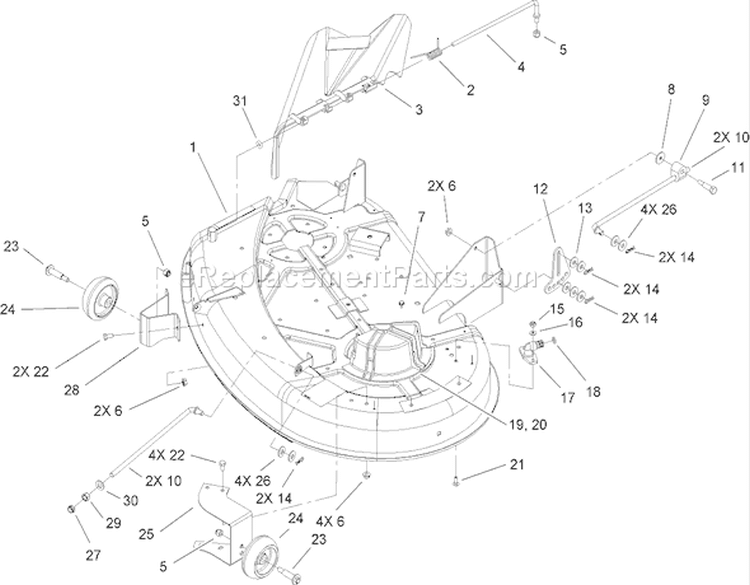 38in Deck Assembly Diagram and Parts List for 74419 270000001-270999999 - 2007 Toro Lawn Tractor