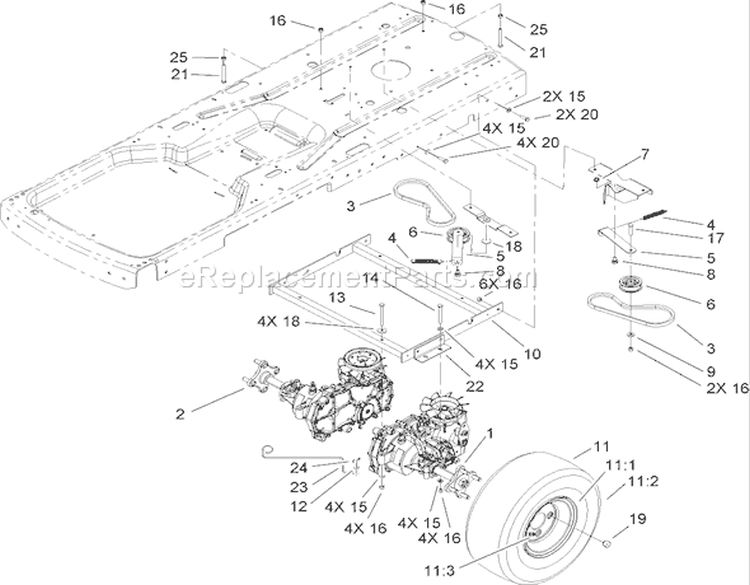 Hydro and Belt Drive Assembly Diagram and Parts List for 74419 270000001-270999999 - 2007 Toro Lawn Tractor