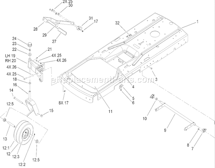 Frame Assembly Diagram and Parts List for 74419 270000001-270999999 - 2007 Toro Lawn Tractor