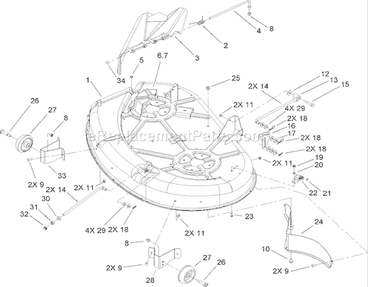 42in Deck Assembly Diagram and Parts List for 74425 270000001-270999999 - 2007 Toro Lawn Tractor