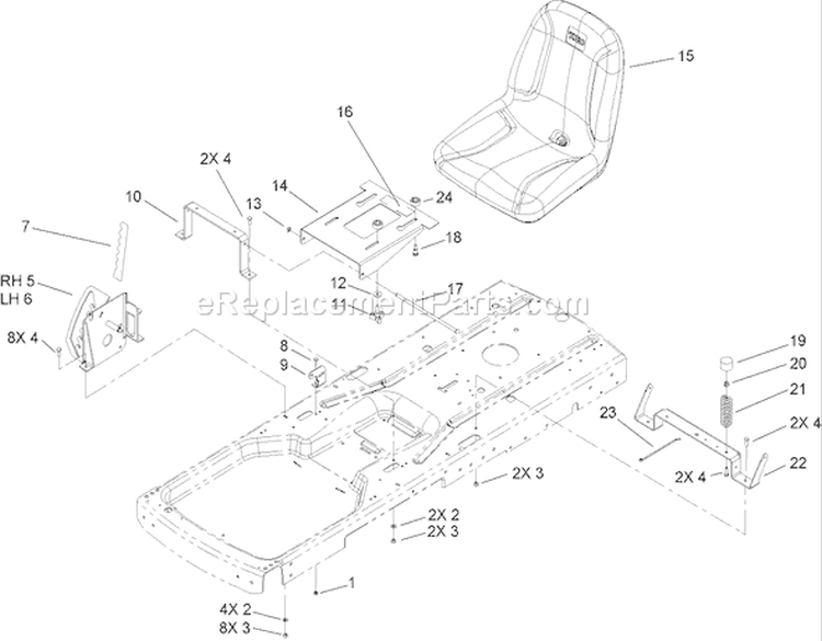 Seat Assembly Diagram and Parts List for 74425 270000001-270999999 - 2007 Toro Lawn Tractor