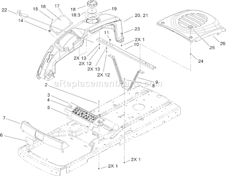 Styling Assembly Diagram and Parts List for 74425 270000001-270999999 - 2007 Toro Lawn Tractor