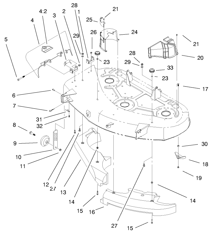Baffle & Cover Assembly Diagram and Parts List for 79108 8900001 - 8999999 Toro Lawn Mower