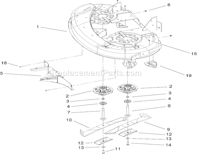 38 Inch Bottom Deck Assembly Diagram and Parts List for 74432 270000001-270999999 - 2007 Toro Lawn Tractor