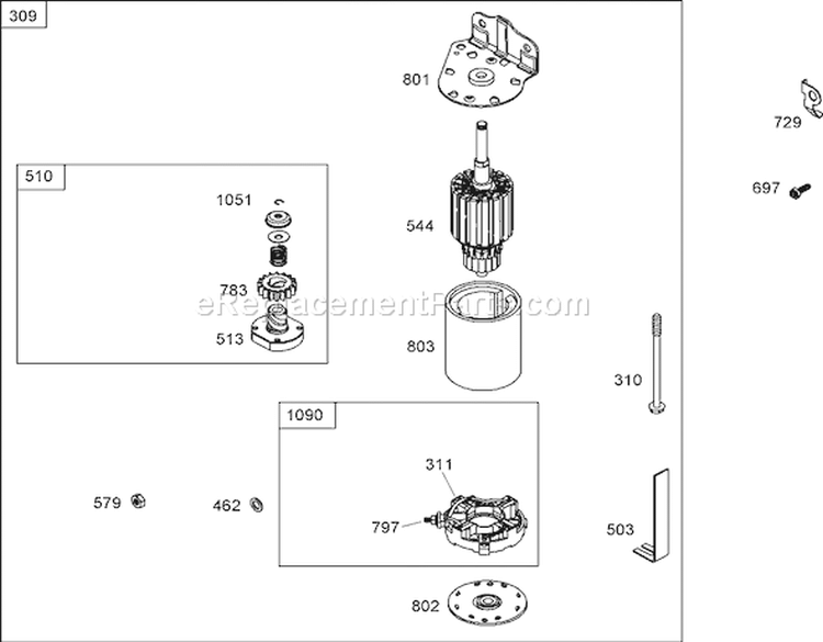 Starter Assembly Diagram and Parts List for 74432 270000001-270999999 - 2007 Toro Lawn Tractor