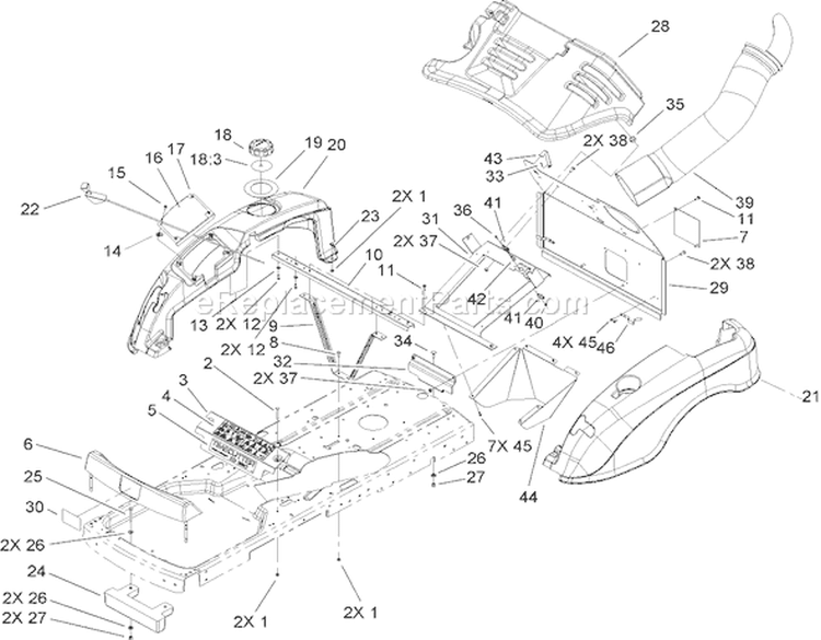 Styling Assembly Diagram and Parts List for 74432 270000001-270999999 - 2007 Toro Lawn Tractor