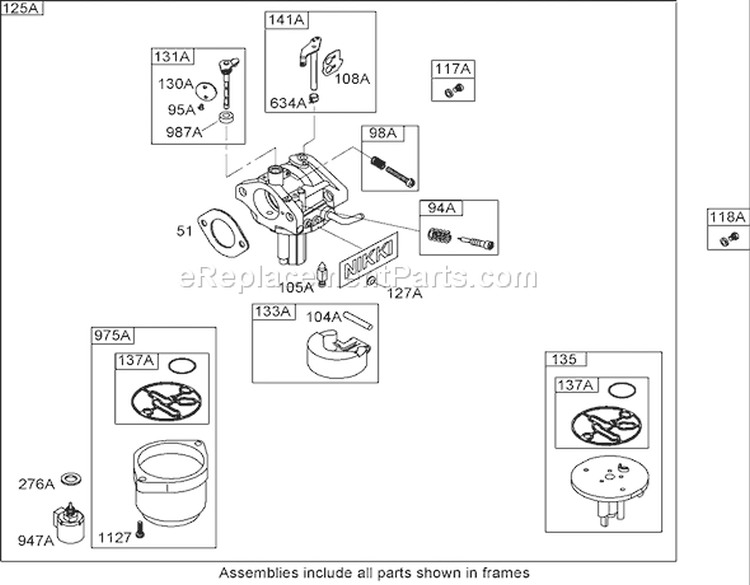 Carburetor Assembly (Nikki) Diagram and Parts List for 74432 270000001-270999999 - 2007 Toro Lawn Tractor