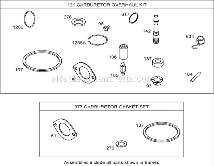 Carburetor Overhaul Kit (Keihin) Diagram and Parts List for 74432 270000001-270999999 - 2007 Toro Lawn Tractor