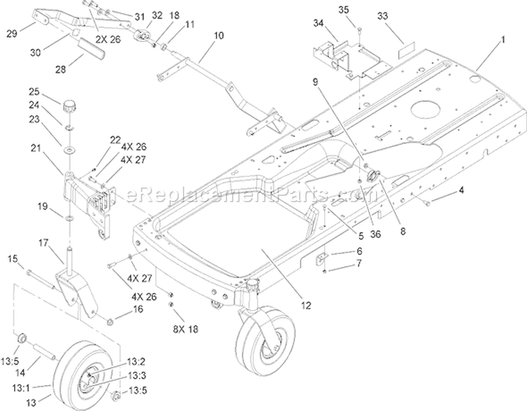 Frame Assembly Diagram and Parts List for 74433 260000001-260999999 - 2006 Toro Lawn Tractor