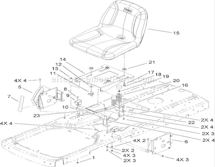 Seat Assembly Diagram and Parts List for 74433 260000001-260999999 - 2006 Toro Lawn Tractor