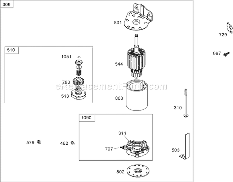 Starter Assembly Diagram and Parts List for 74433 260000001-260999999 - 2006 Toro Lawn Tractor