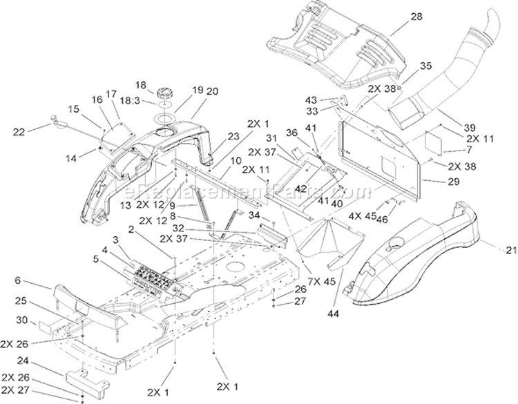 Styling Assembly Diagram and Parts List for 74433 260000001-260999999 - 2006 Toro Lawn Tractor