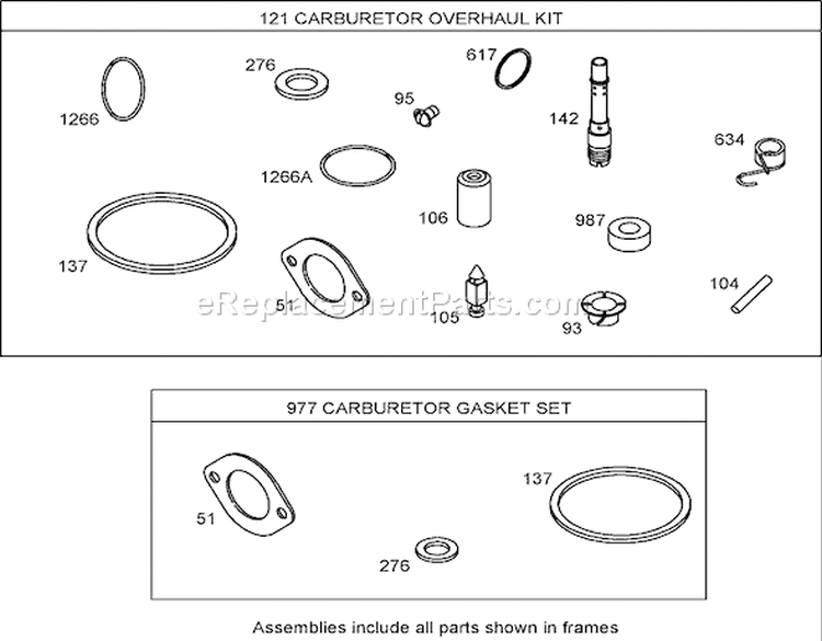 Carburetor Overhaul Kit (Keihin) Diagram and Parts List for 74433 260000001-260999999 - 2006 Toro Lawn Tractor