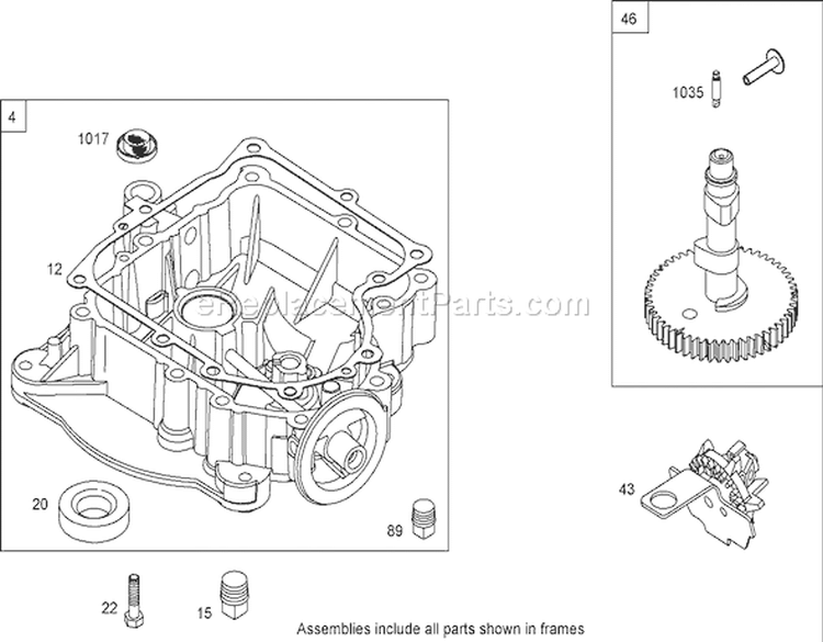 Crankcase Assembly Diagram and Parts List for 74433 260000001-260999999 - 2006 Toro Lawn Tractor