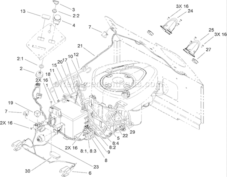 Electrical Assembly Diagram and Parts List for 74433 280000001-280999999 - 2008 Toro Lawn Tractor