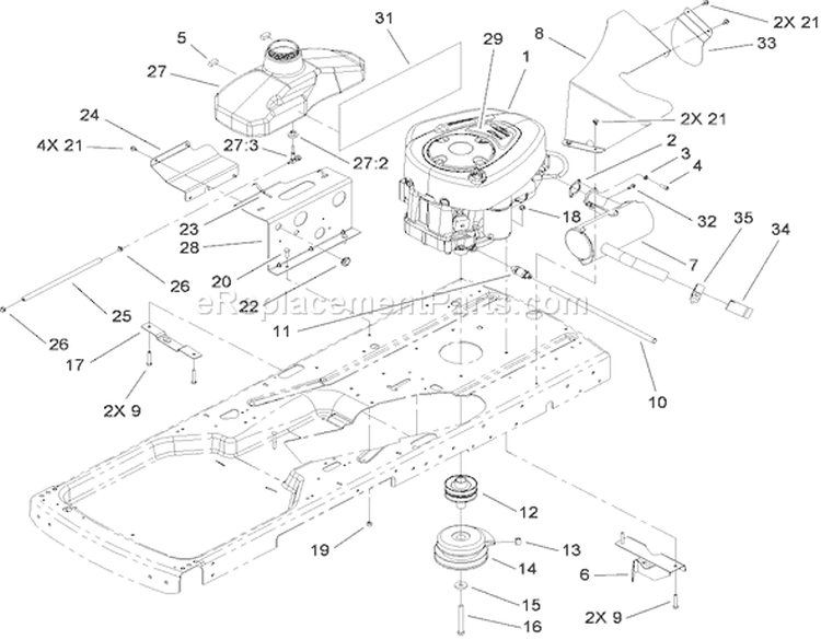 Engine Assembly Diagram and Parts List for 74433 280000001-280999999 - 2008 Toro Lawn Tractor
