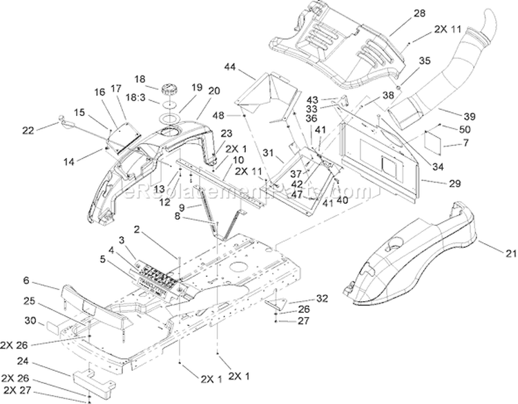 Styling Assembly Diagram and Parts List for 74433 280000001-280999999 - 2008 Toro Lawn Tractor