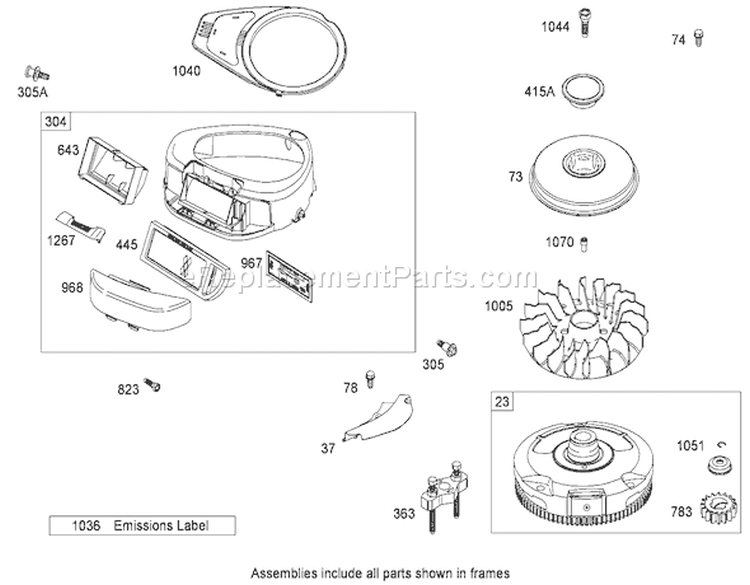 Blower Housing Assembly Briggs and Stratton Model 31E777-0130-E1 Diagram and Parts List for 71252 290000001-290999999 - 2009 Toro Lawn Tractor