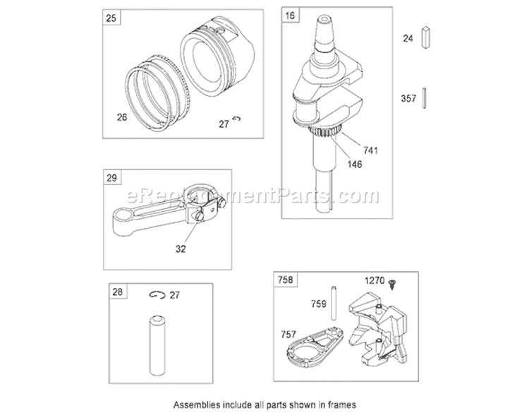 Crankshaft Assembly Briggs and Stratton Model 31E777-0130-E1 Diagram and Parts List for 71252 290000001-290999999 - 2009 Toro Lawn Tractor