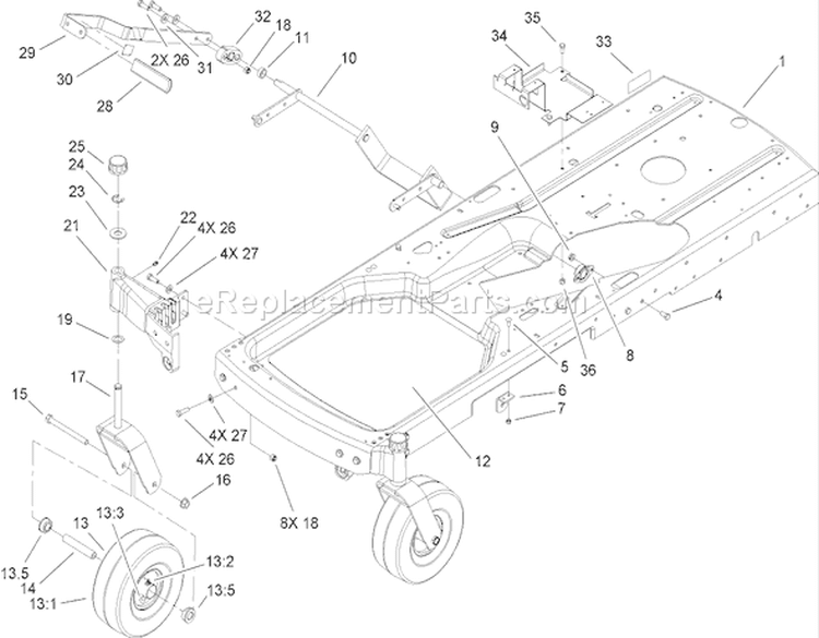 Frame Assembly Diagram and Parts List for 74434 270000001-270999999 - 2007 Toro Lawn Tractor