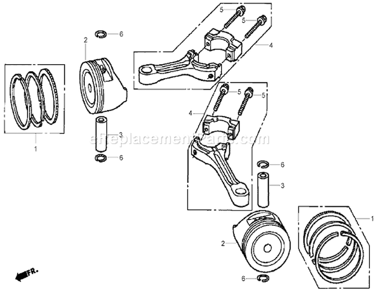 Piston and Connecting Rod Assembly Diagram and Parts List for 74434 270000001-270999999 - 2007 Toro Lawn Tractor