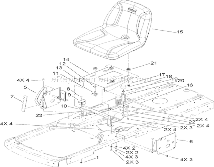 Seat Assembly Diagram and Parts List for 74434 270000001-270999999 - 2007 Toro Lawn Tractor