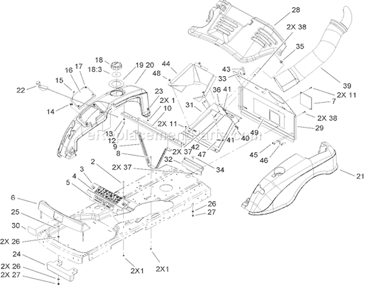 Styling Assembly Diagram and Parts List for 74434 270000001-270999999 - 2007 Toro Lawn Tractor