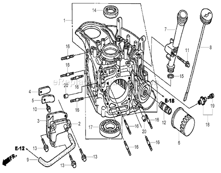 Crankcase Assembly Diagram and Parts List for 74434 270000001-270999999 - 2007 Toro Lawn Tractor