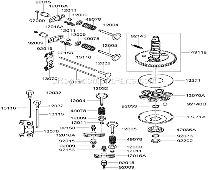 Valve and Camshaft Assembly Diagram and Parts List for 74437 290000001-290999999 - 2009 Toro Lawn Tractor