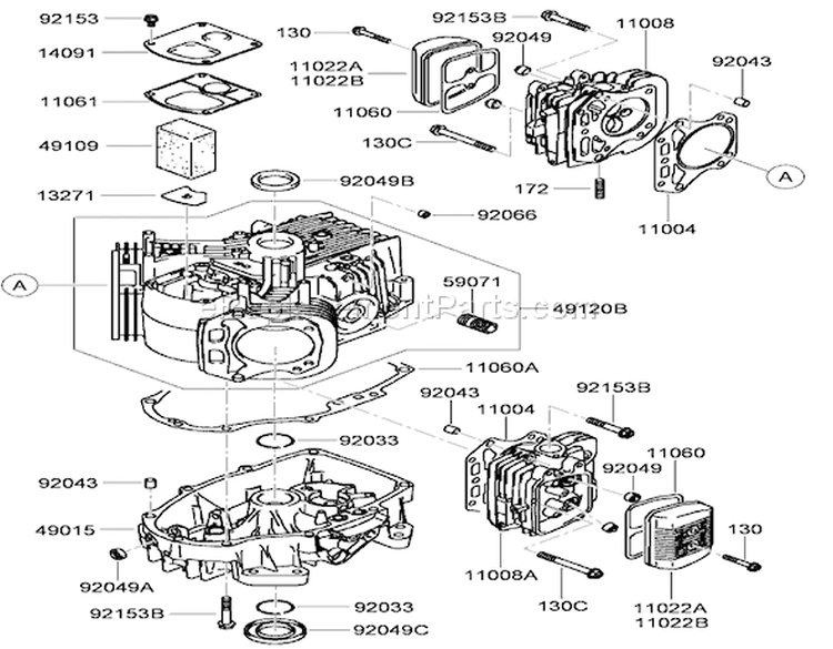 Cylinder and Crankcase Assembly Diagram and Parts List for 74437 290000001-290999999 - 2009 Toro Lawn Tractor