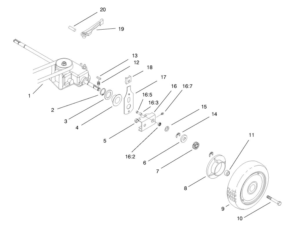Gear Case & Rear Wheel Assembly Diagram and Parts List for 22161 8900001 - 8999999 Toro Lawn Mower