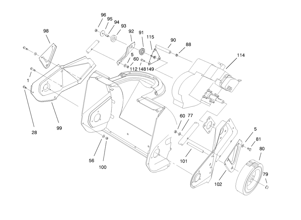 Engine And Wheel Assembly Diagram and Parts List for 38171 8900001 - 8999999 Toro Snow Blower