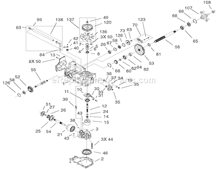 Left Hand Hydro Transaxle Assembly Diagram and Parts List for 74501 210000001-210999999 - 2001 Toro Lawn Tractor