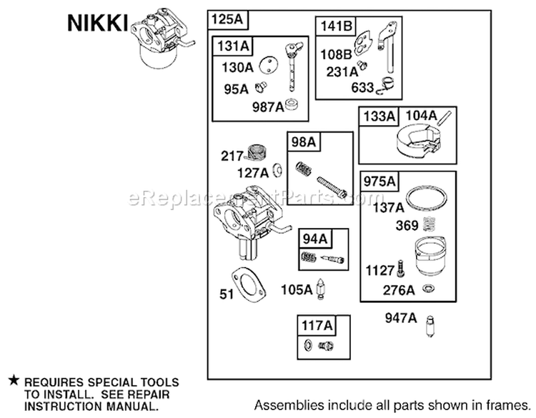 Nikki Carburetor Assembly Diagram and Parts List for 74501 210000001-210999999 - 2001 Toro Lawn Tractor