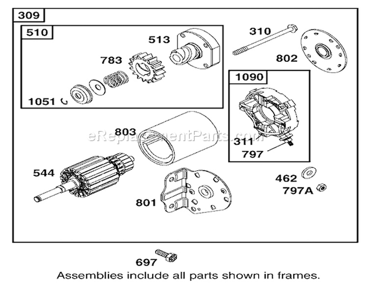 Starter Assembly Diagram and Parts List for 74501 210000001-210999999 - 2001 Toro Lawn Tractor